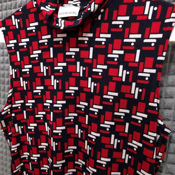 VTG Sleeveless Stretch Mockneck Top SzM Red White Blue Geometric Slinky 90s Y2K - Picture 3 of 11